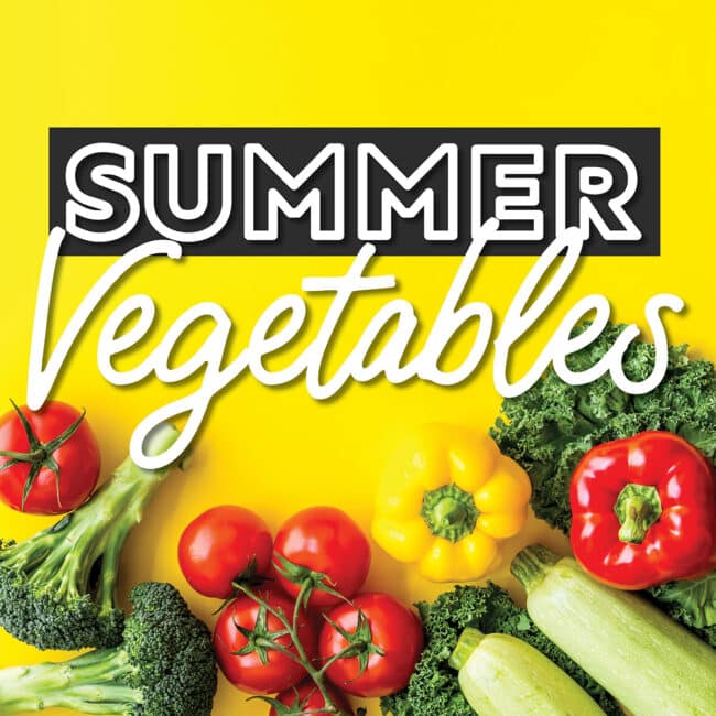 Collage that says "summer vegetables".