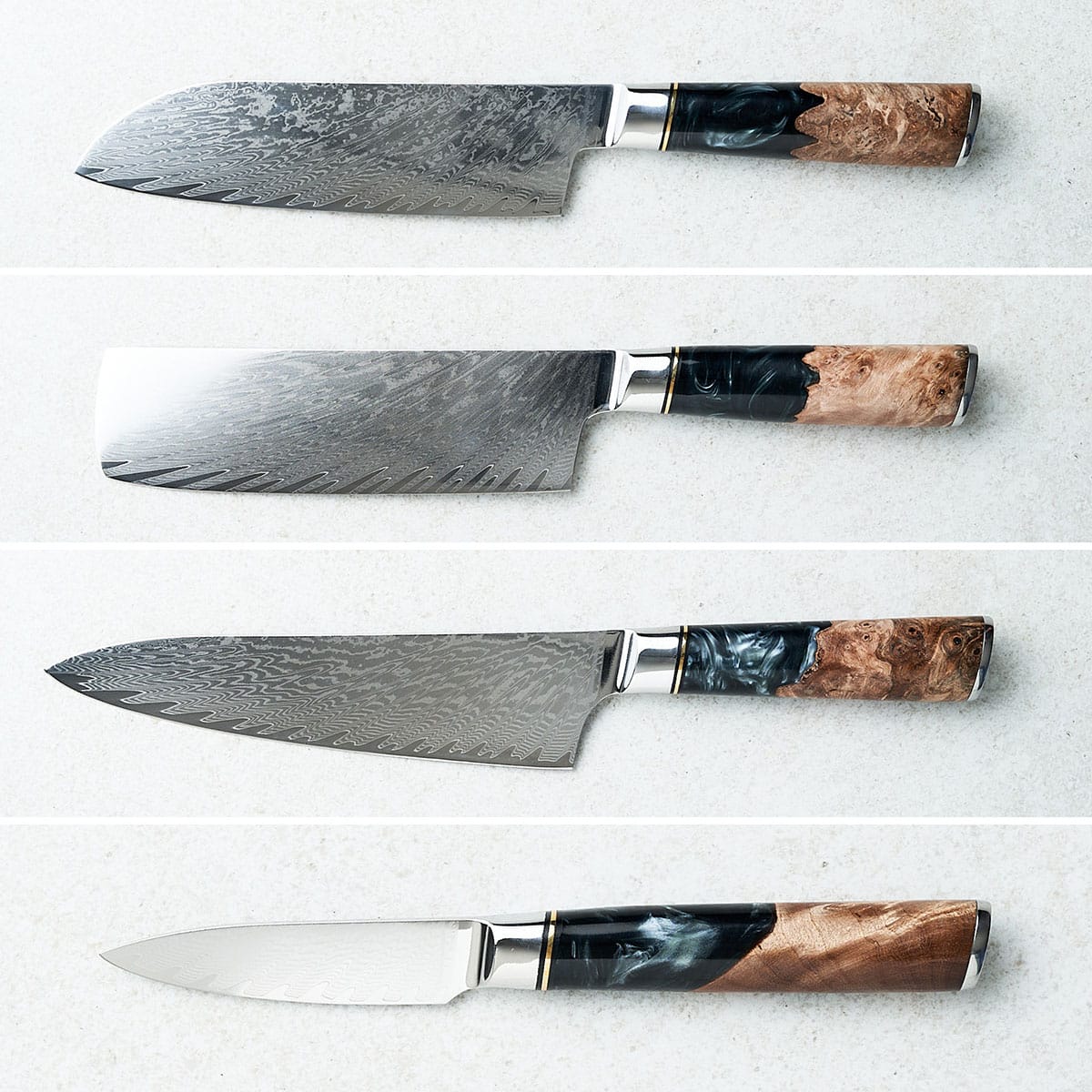 Four types of knives on white background.