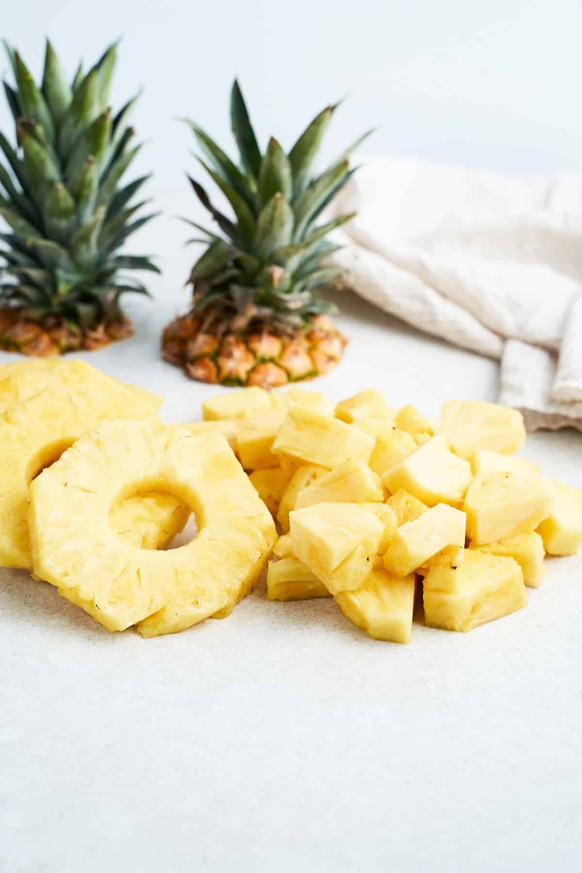 Pineapple rings and cubes.