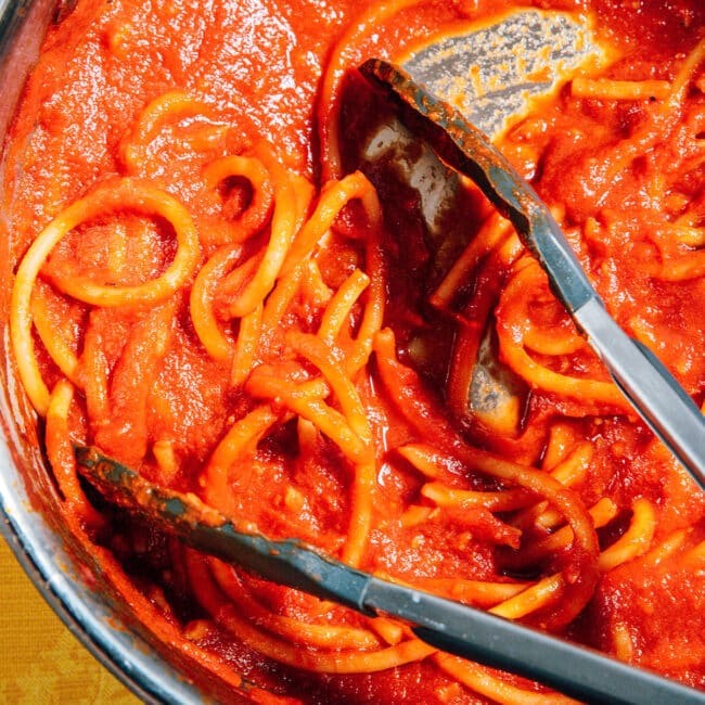 Close up of pasta sauce.