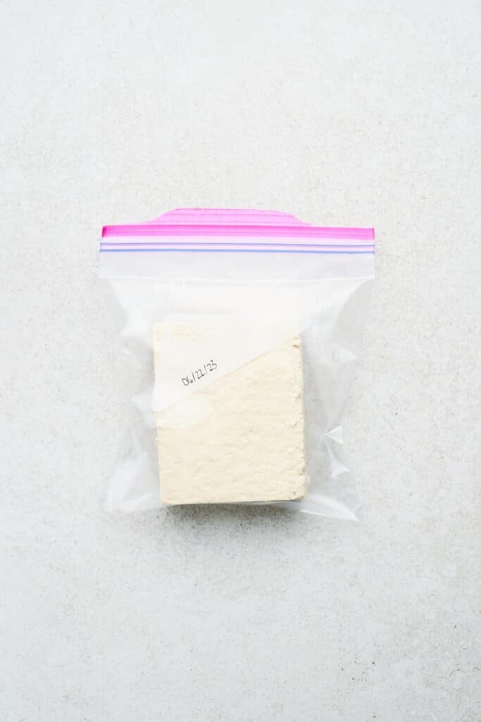 Tofu in a freezer bag.