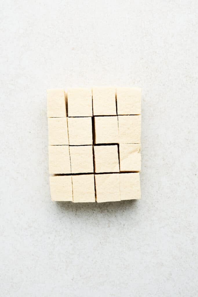Diced tofu cubes.
