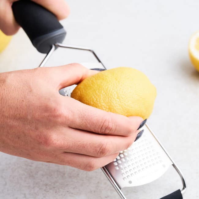 Zesting lemon on a microplane.