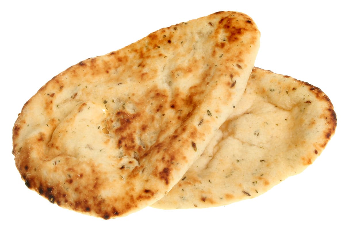 Naan on white background.