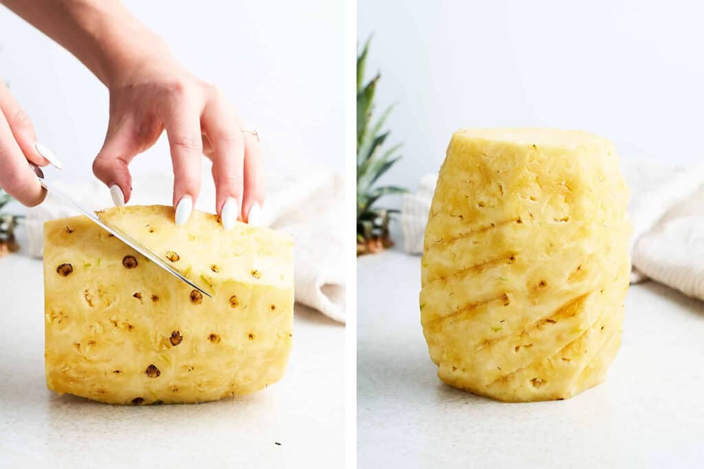 Cutting a pineapple.