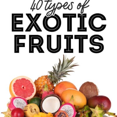 Collage that says "40 types of exotic fruits".