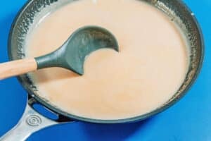 Coconut milk syrup in a pan.