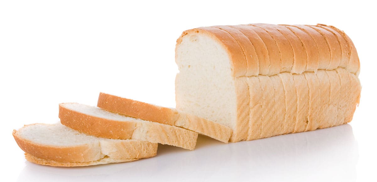 Sliced white bread on white background.