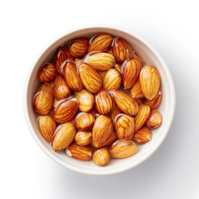 Activated almonds in a bowl of water.