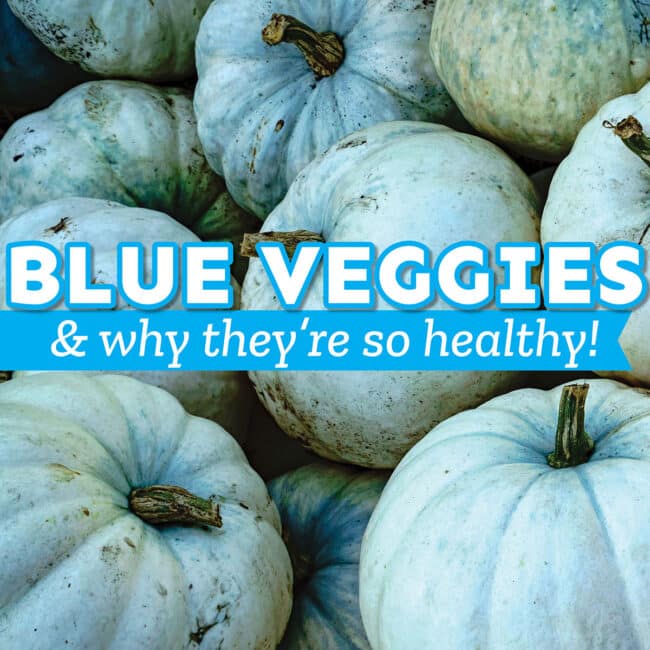 Collage that says "blue veggies".