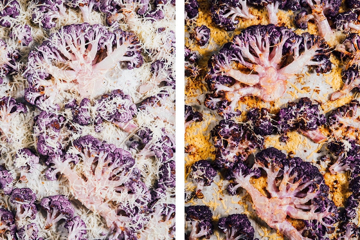 Roasted purple cauliflower with parmesan.