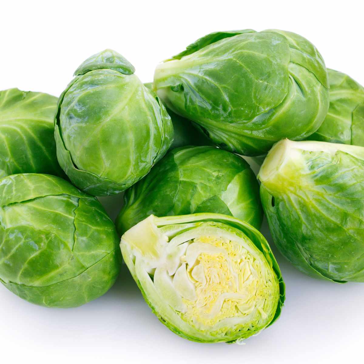 Brussels sprouts on a white background.