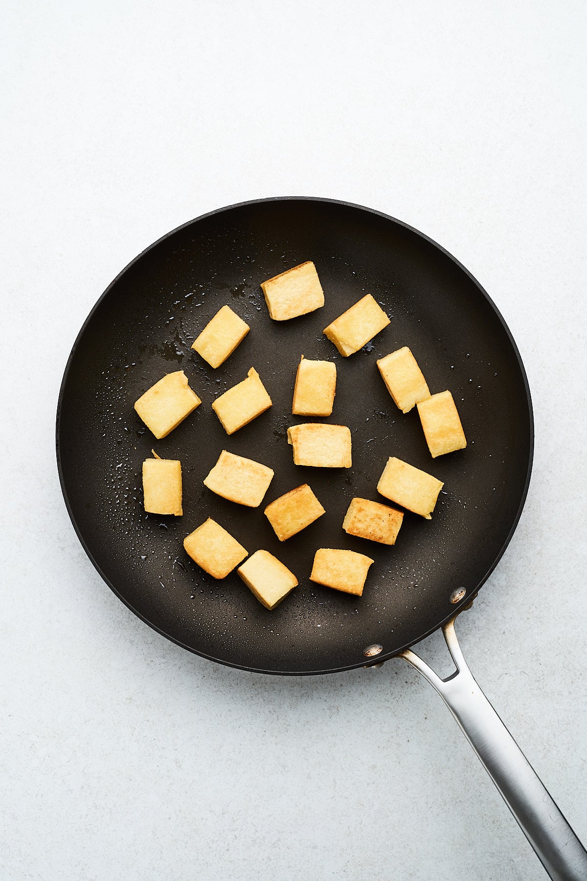 Pan-fried chickpea tofu.