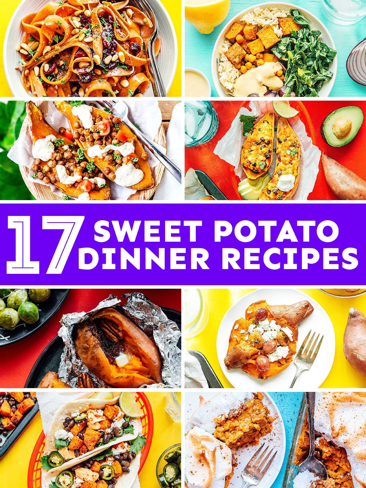 Collage that says "17 sweet potato recipes".