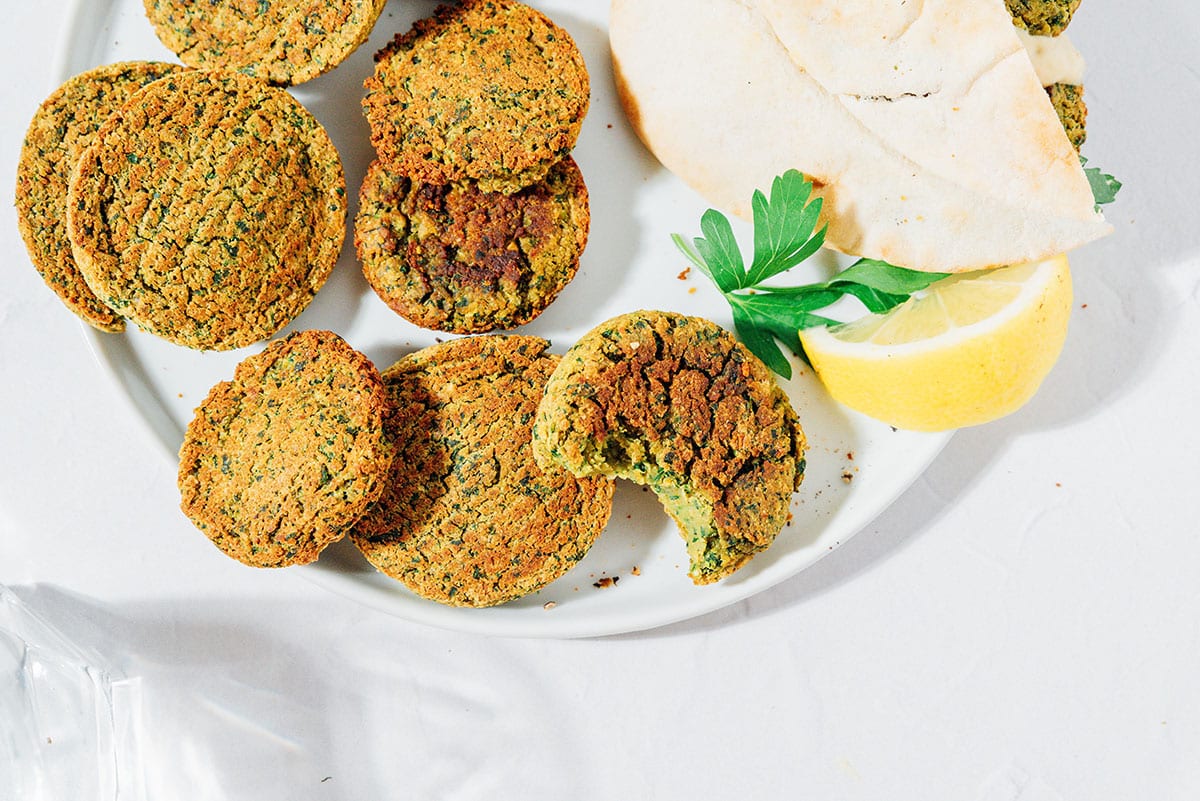 Falafel on a white plate.