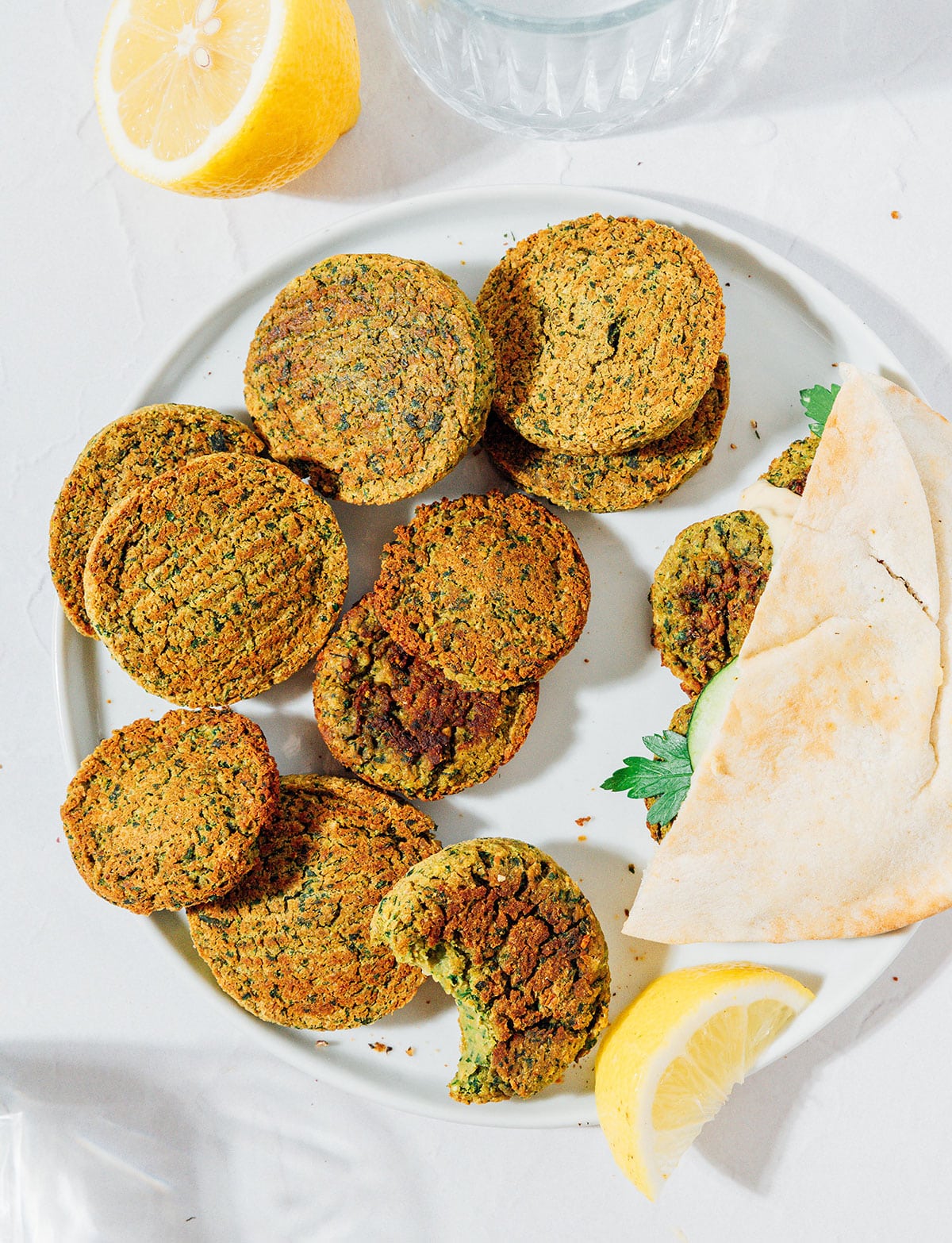 Falafel on a white plate.