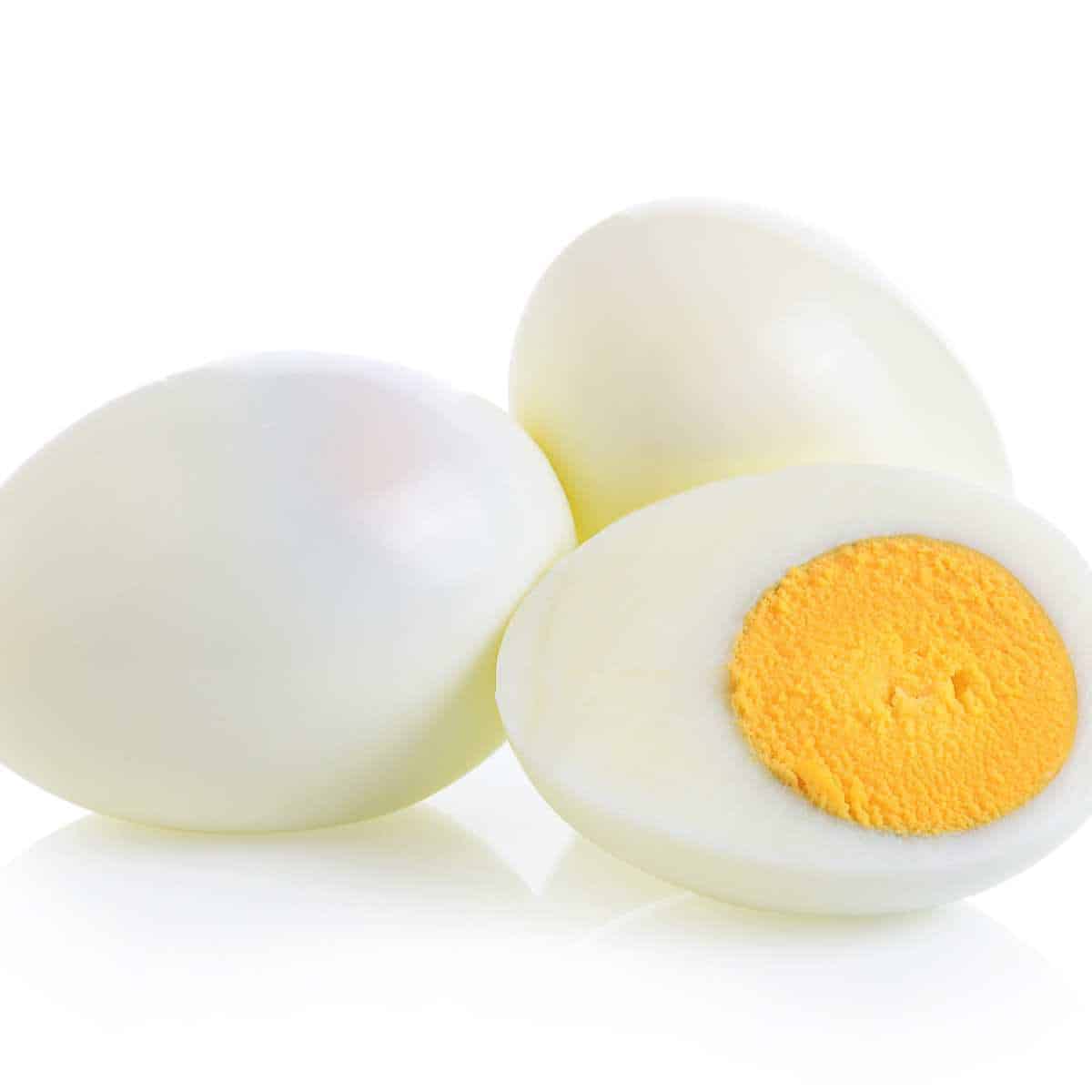 Hardboiled eggs on a white background.