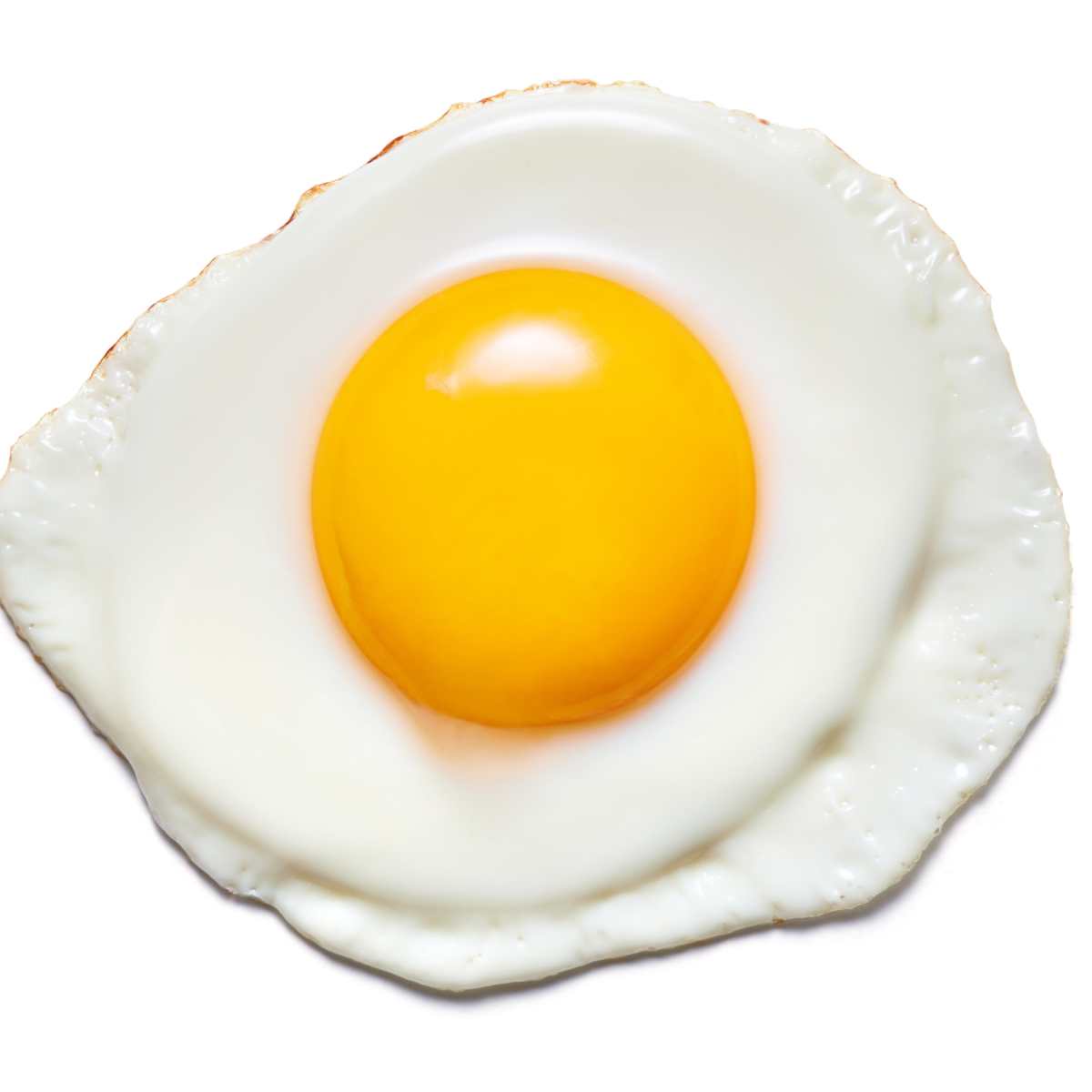 Over hard egg on a white background.