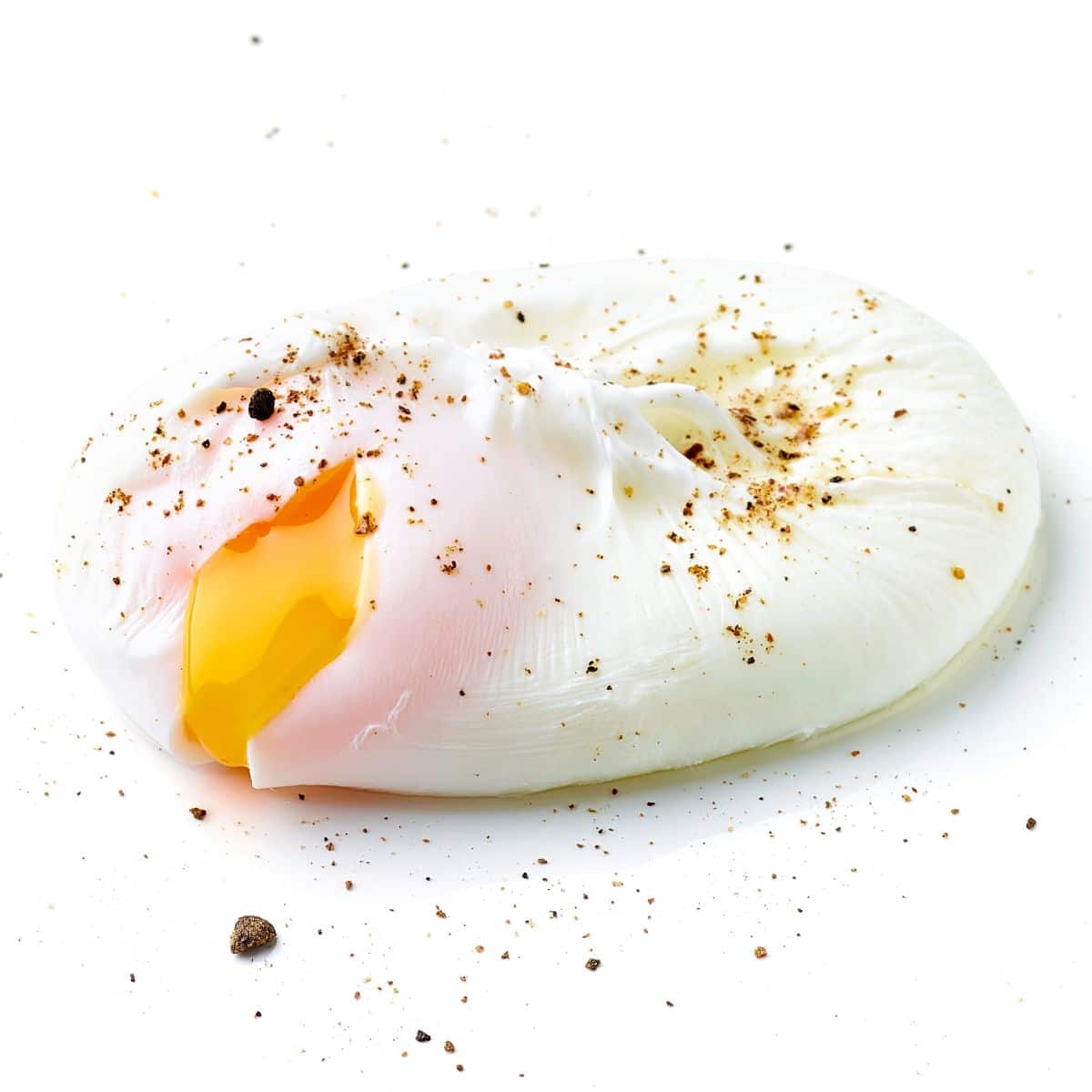 Poached egg on a white background.