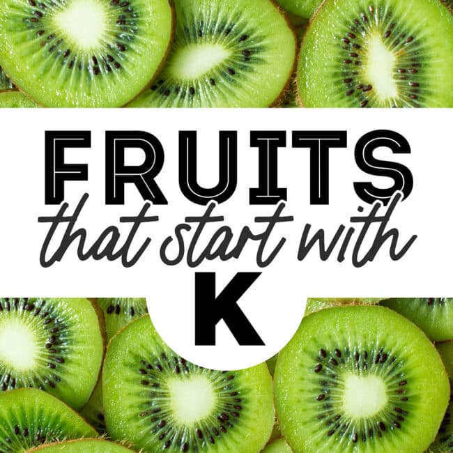 Collage that says "fruits that start with K".