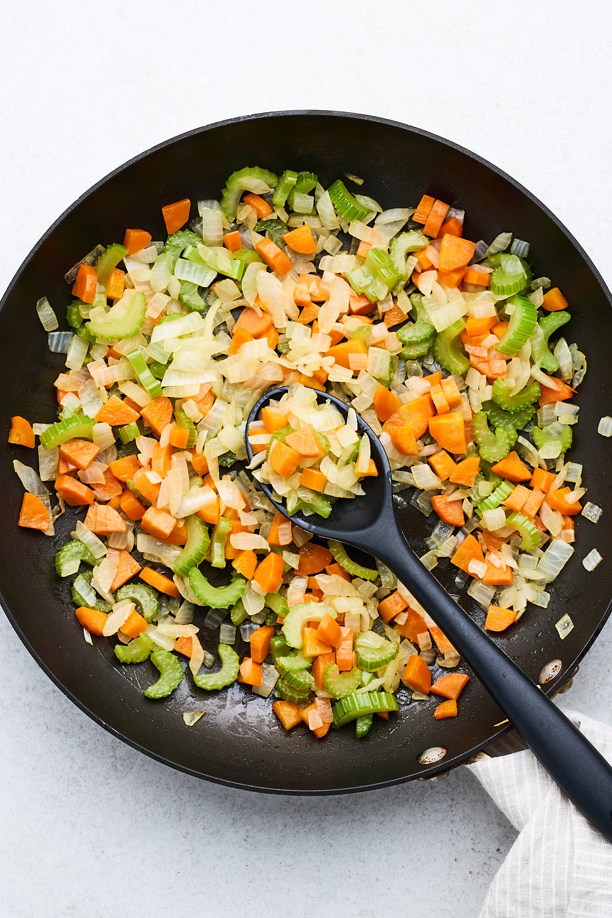 Mirepoix in a skillet.