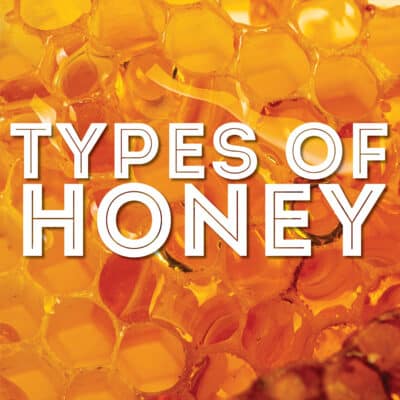 Collage that says "types of honey".