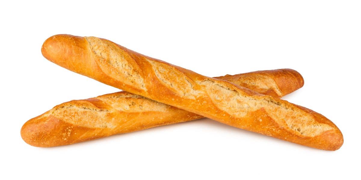 Two baguettes on a white background.
