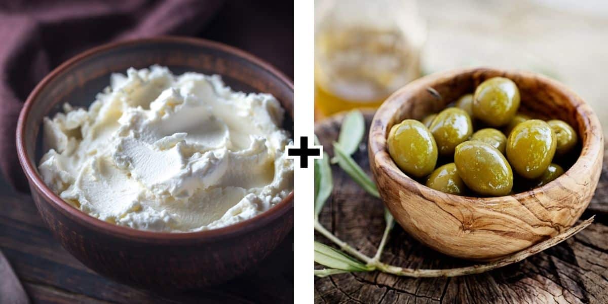 Cream cheese and olives.