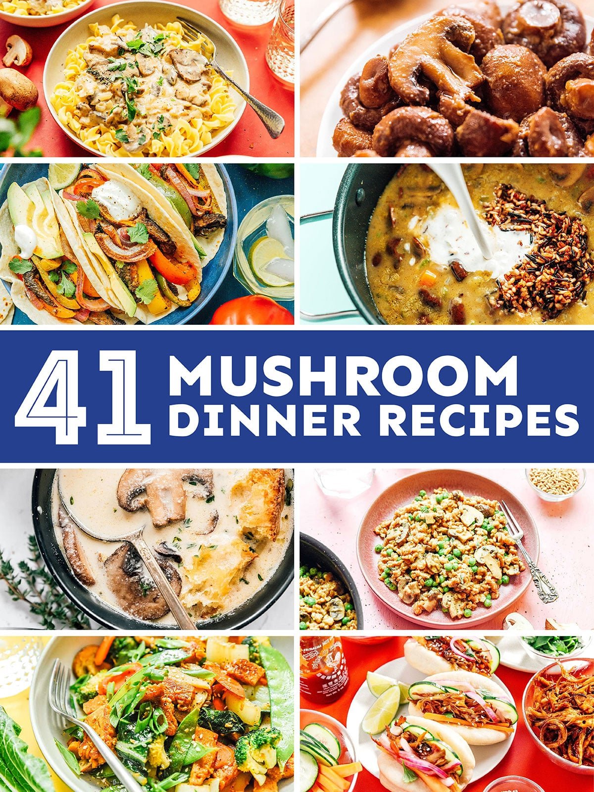 Collage that says "41 mushroom dinner recipes".