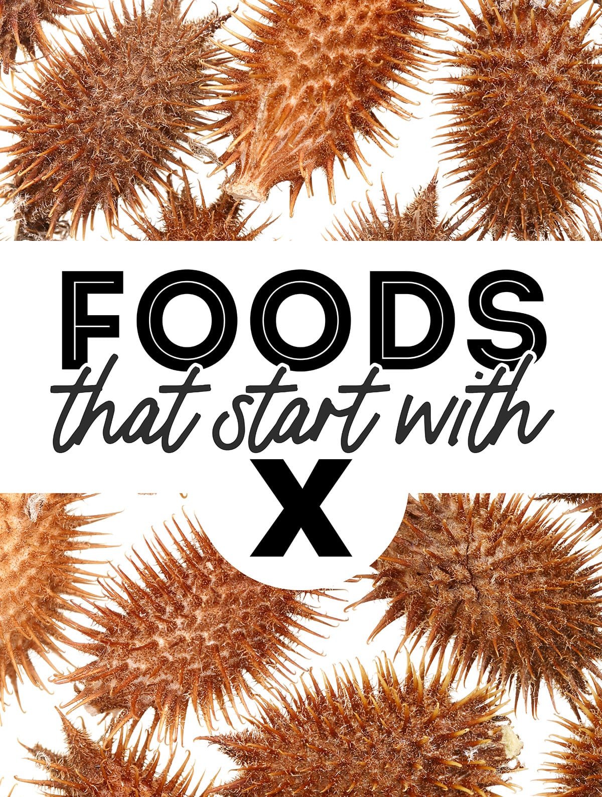 Collage that says "foods that start with X".