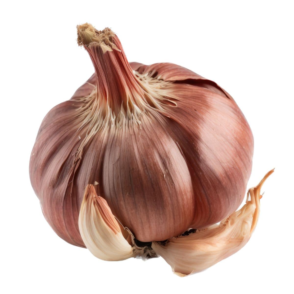 French red garlic on an isolated white background.