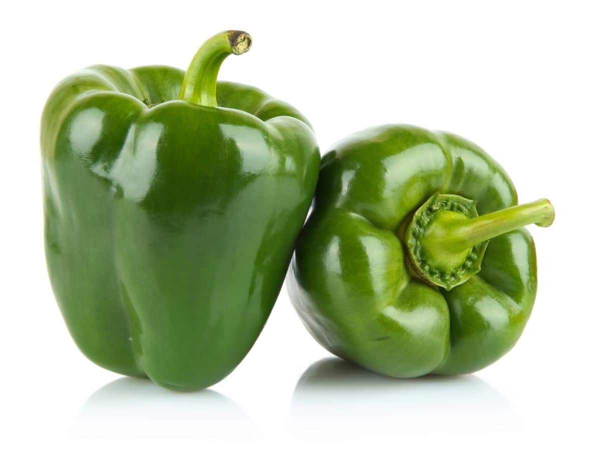 green bell peppers on a white background.
