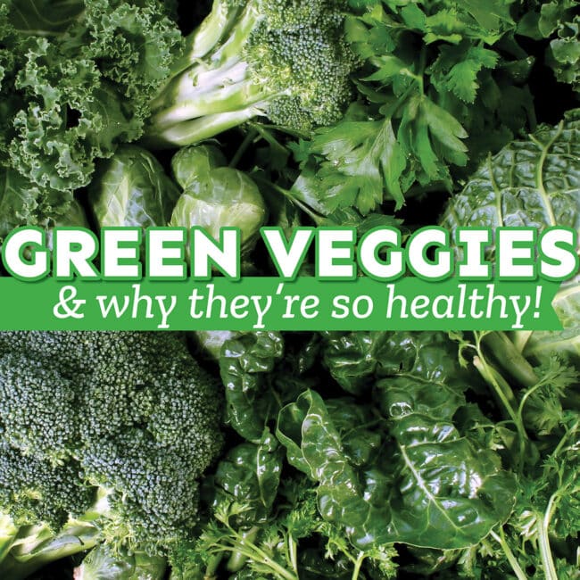 Collage that says "green veggies".