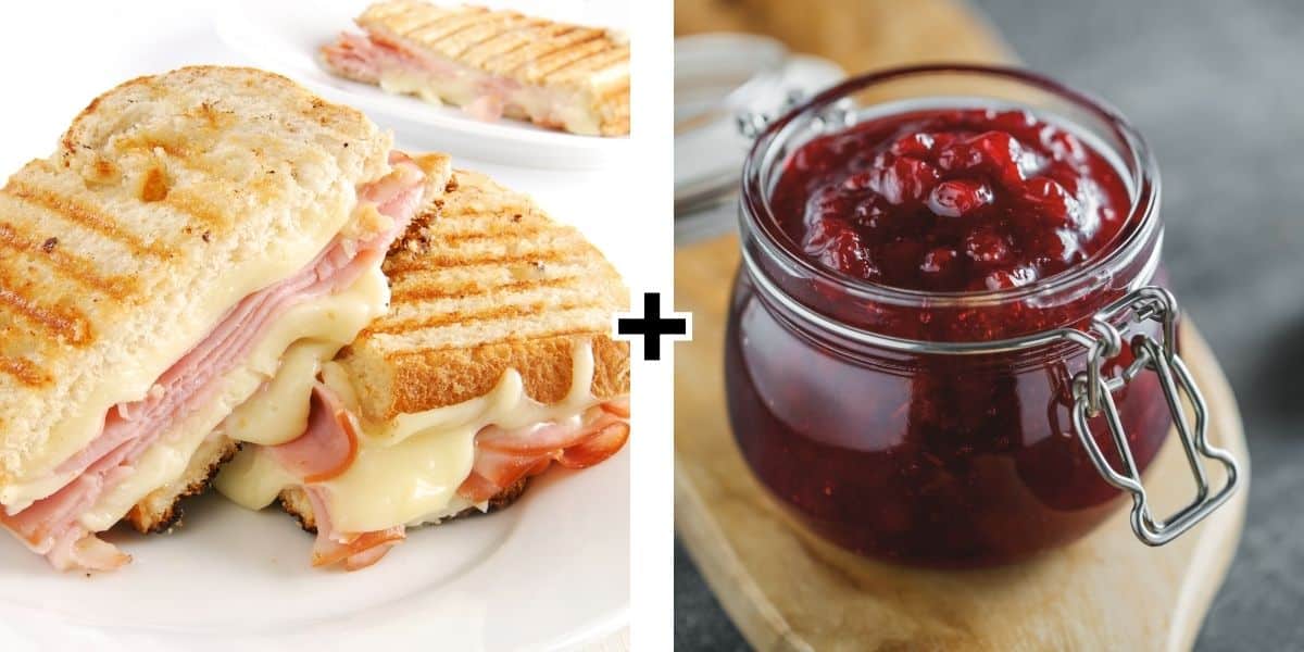 Ham and cheese sandwich and jelly.
