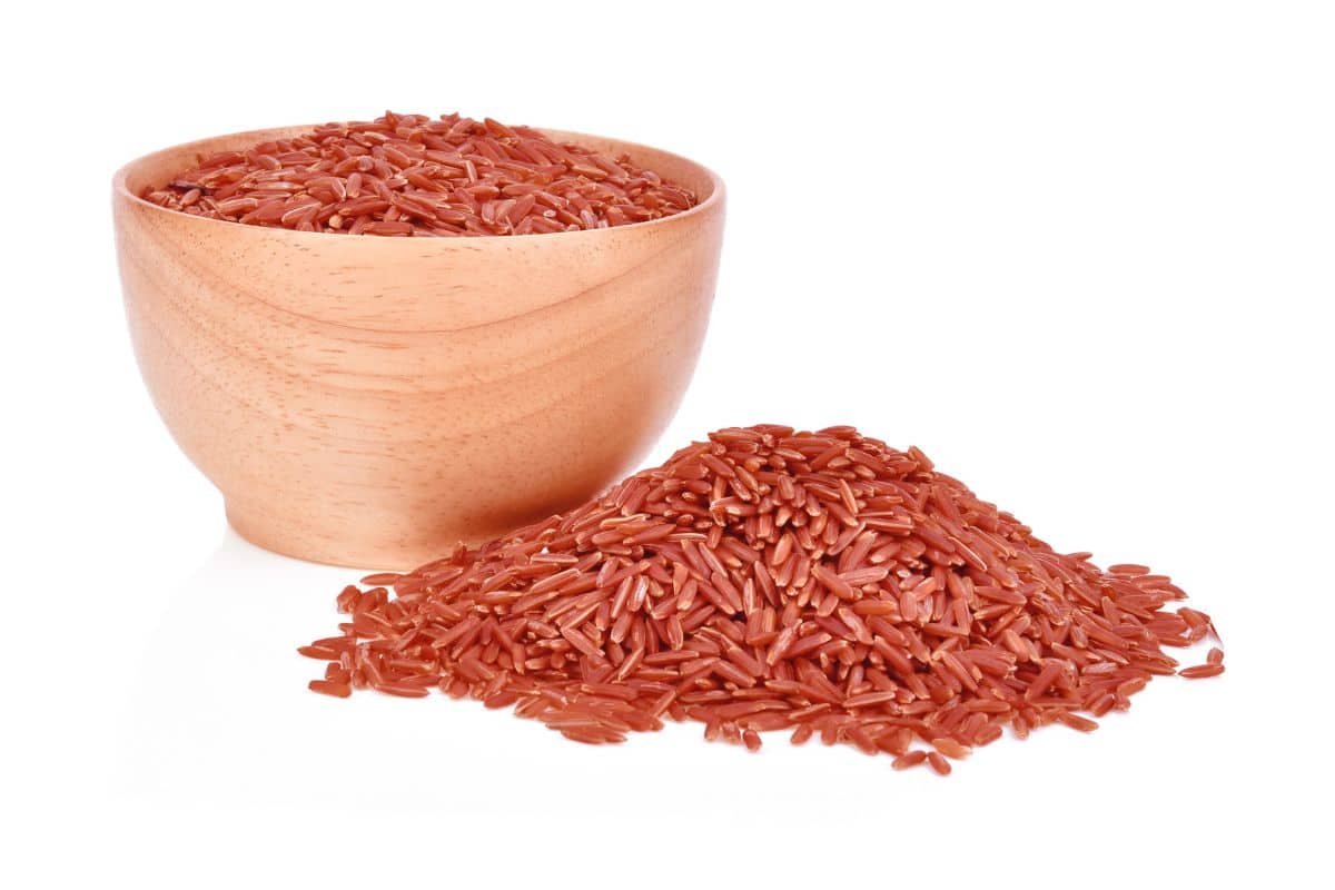 Jasmine red rice on an isolated white background.