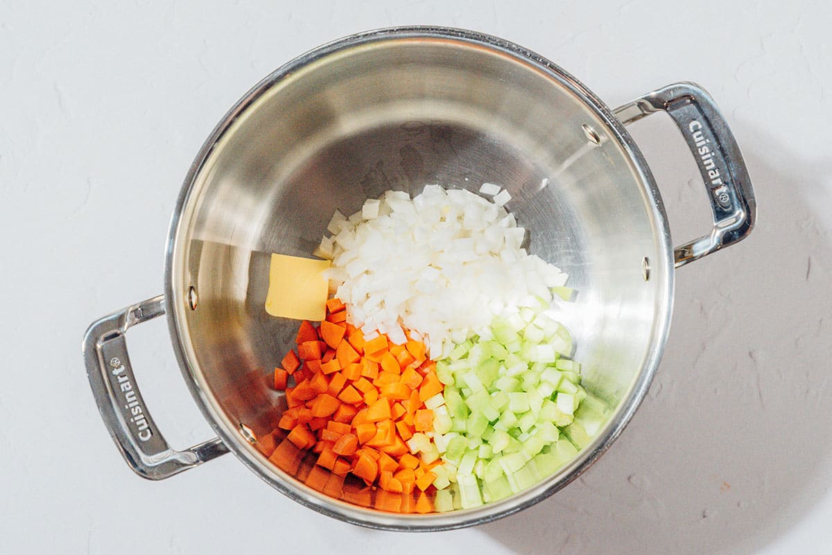Mirepoix in a pot.