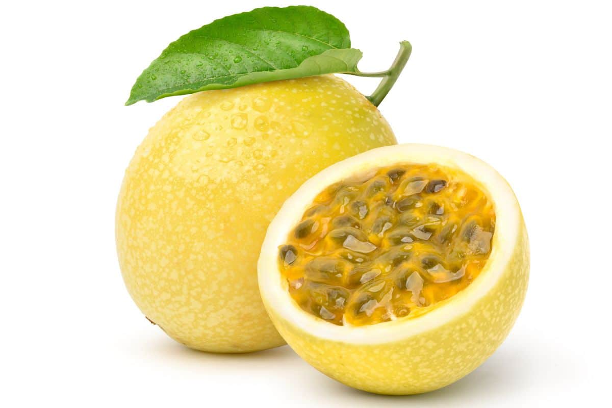 Yellow passion fruit on an isolated white background.