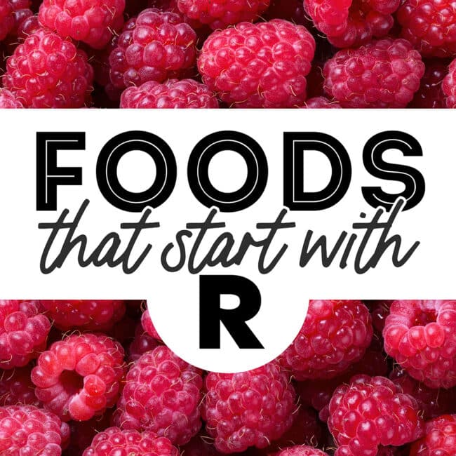Collage that says "foods that start with R".