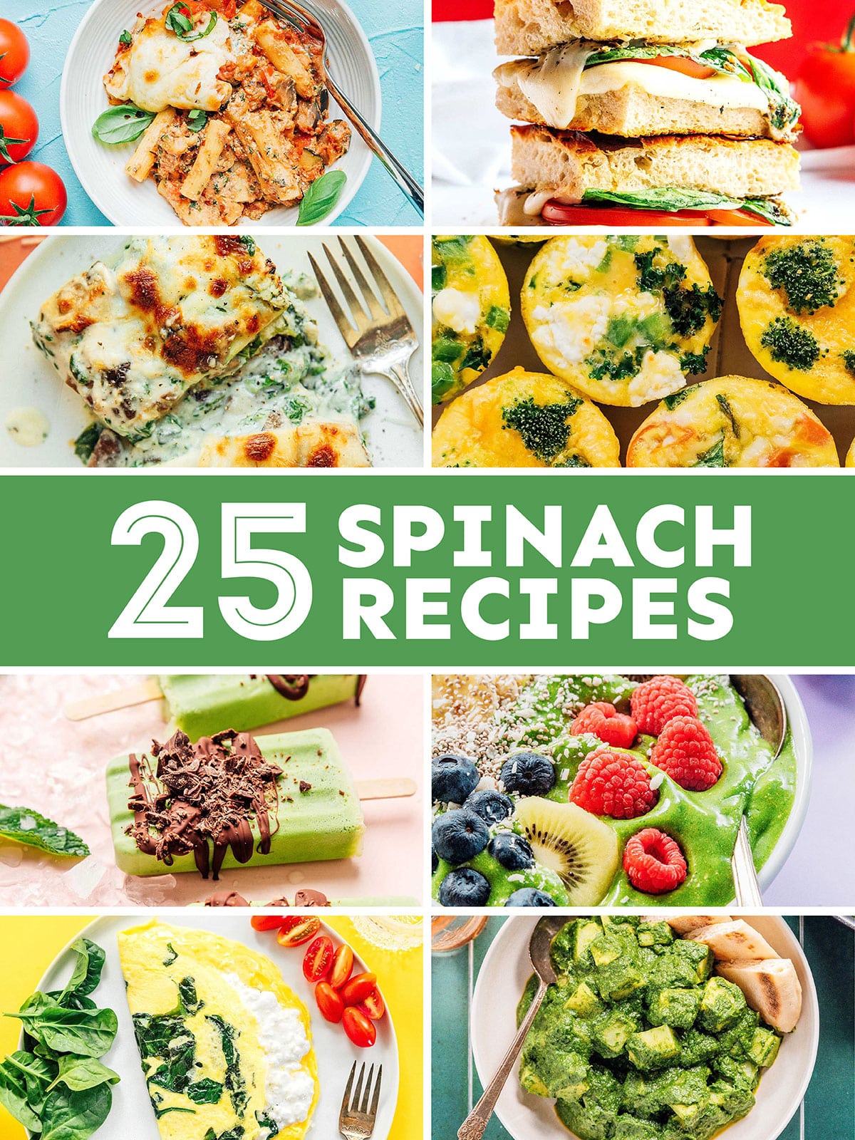 Collage that says "25 spinach recipes".