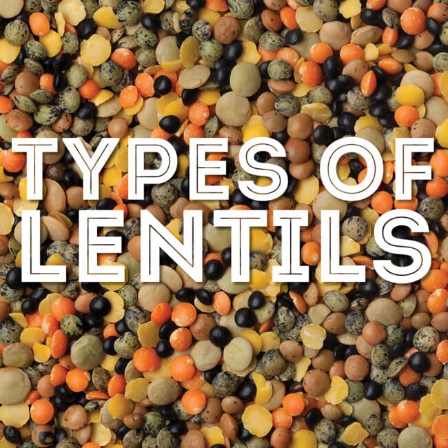 Collage that says "types of lentils".