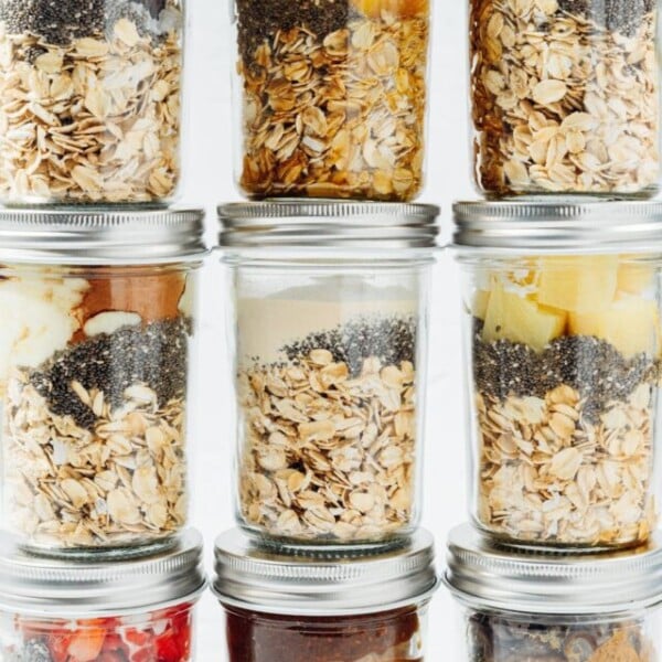 Many jars of overnight oats.