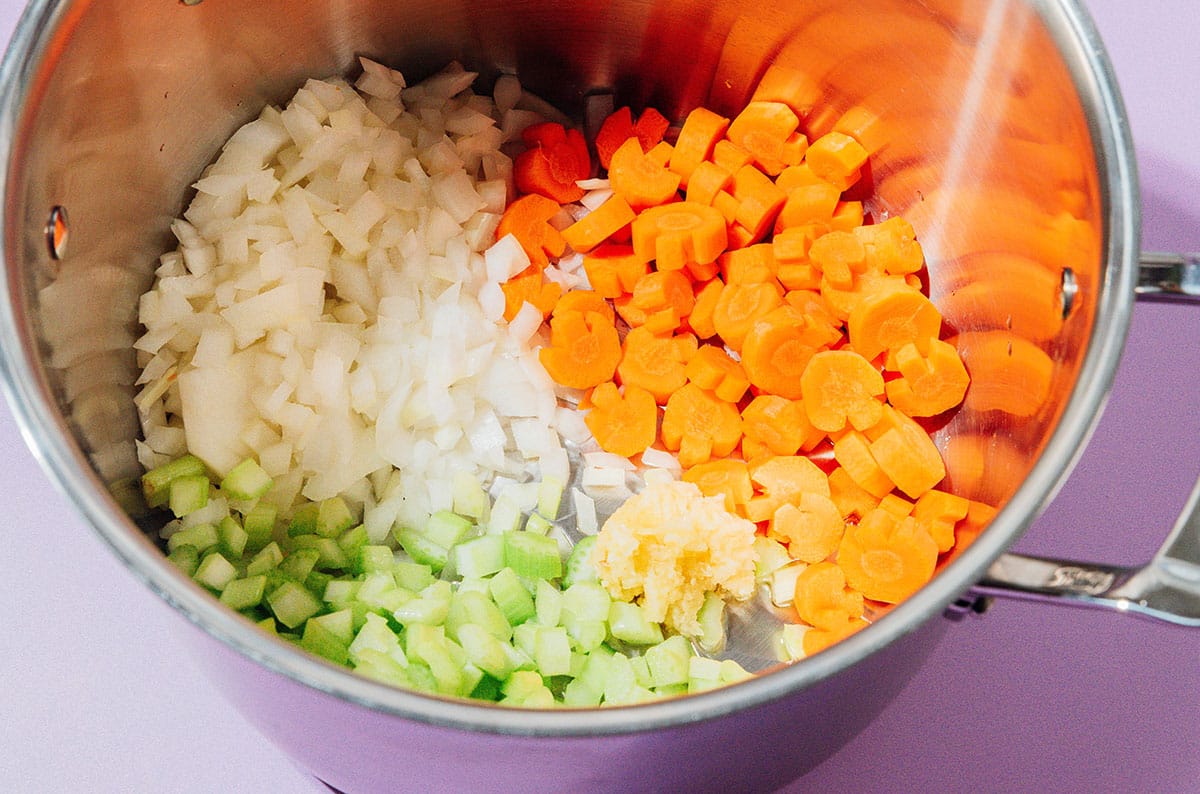 Mirepoix in a pot.