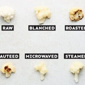Many ways to cook cauliflower with labels.