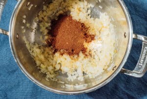 Onion and chili seasoning in a pot.