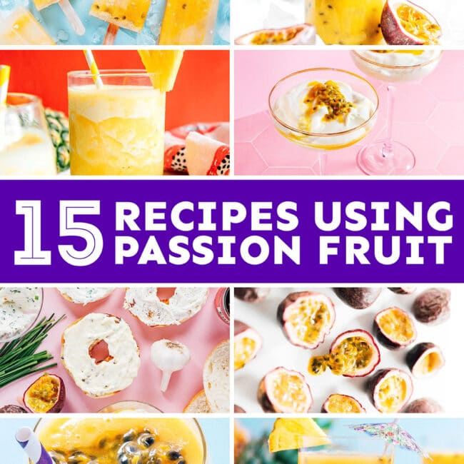 Collage that says "15 recipes using passion fruit".