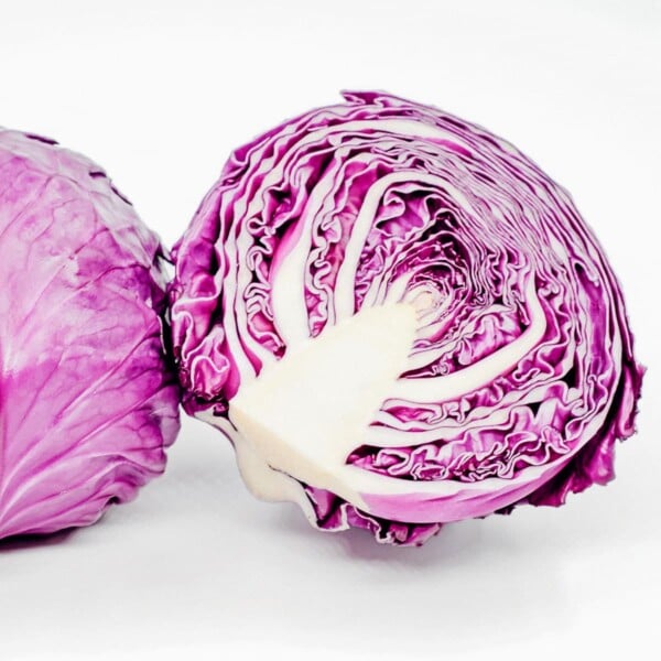 Purple cabbage on a white background.