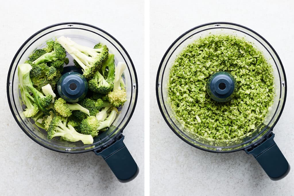 Ricing broccoli with a food processor.