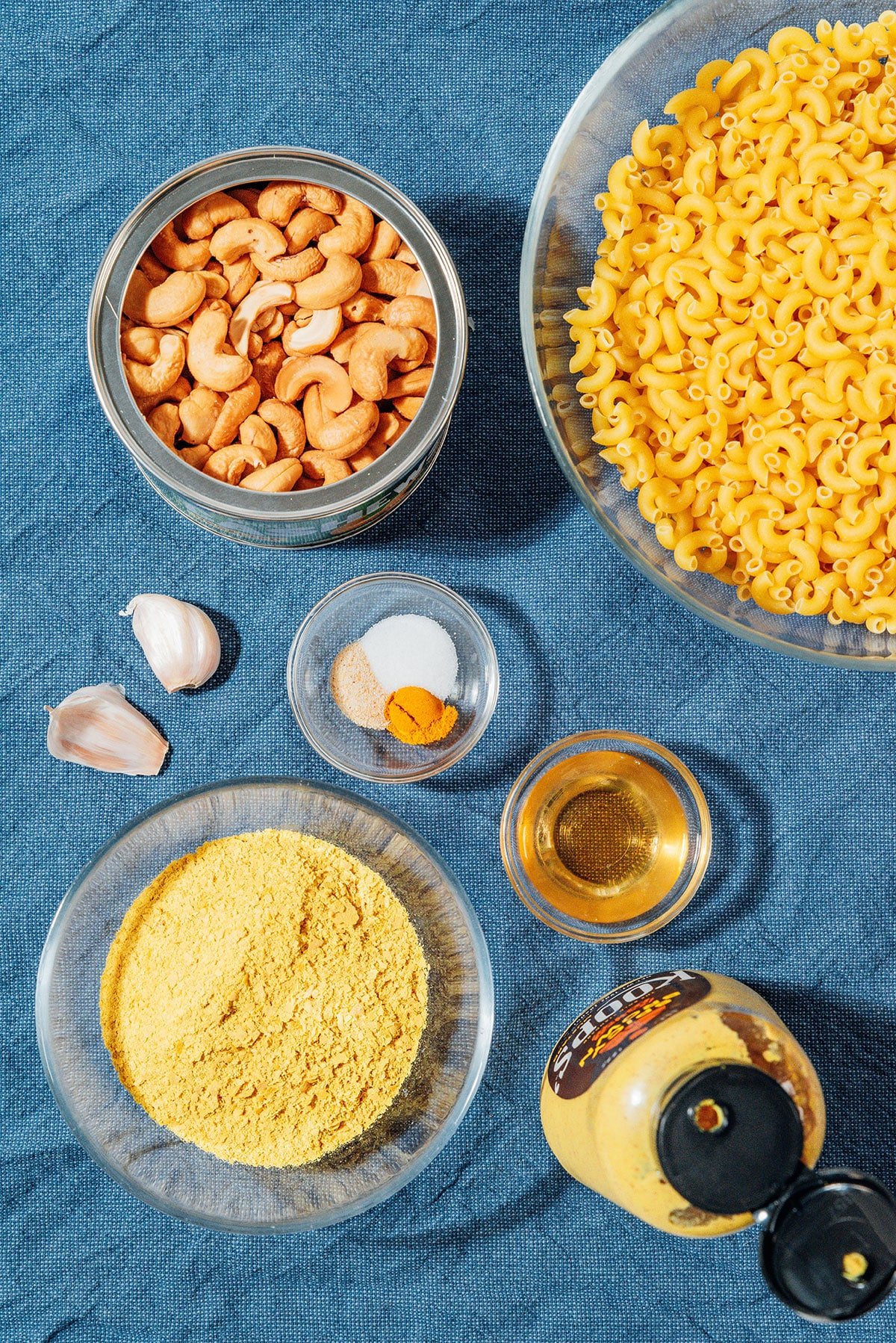 Ingredients for vegan mac and cheese.