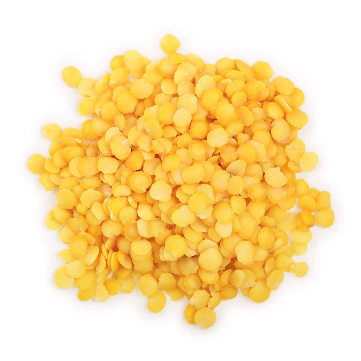 Yellow lentils on a white background.