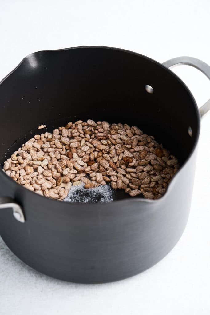 Pinto beans in a pot.